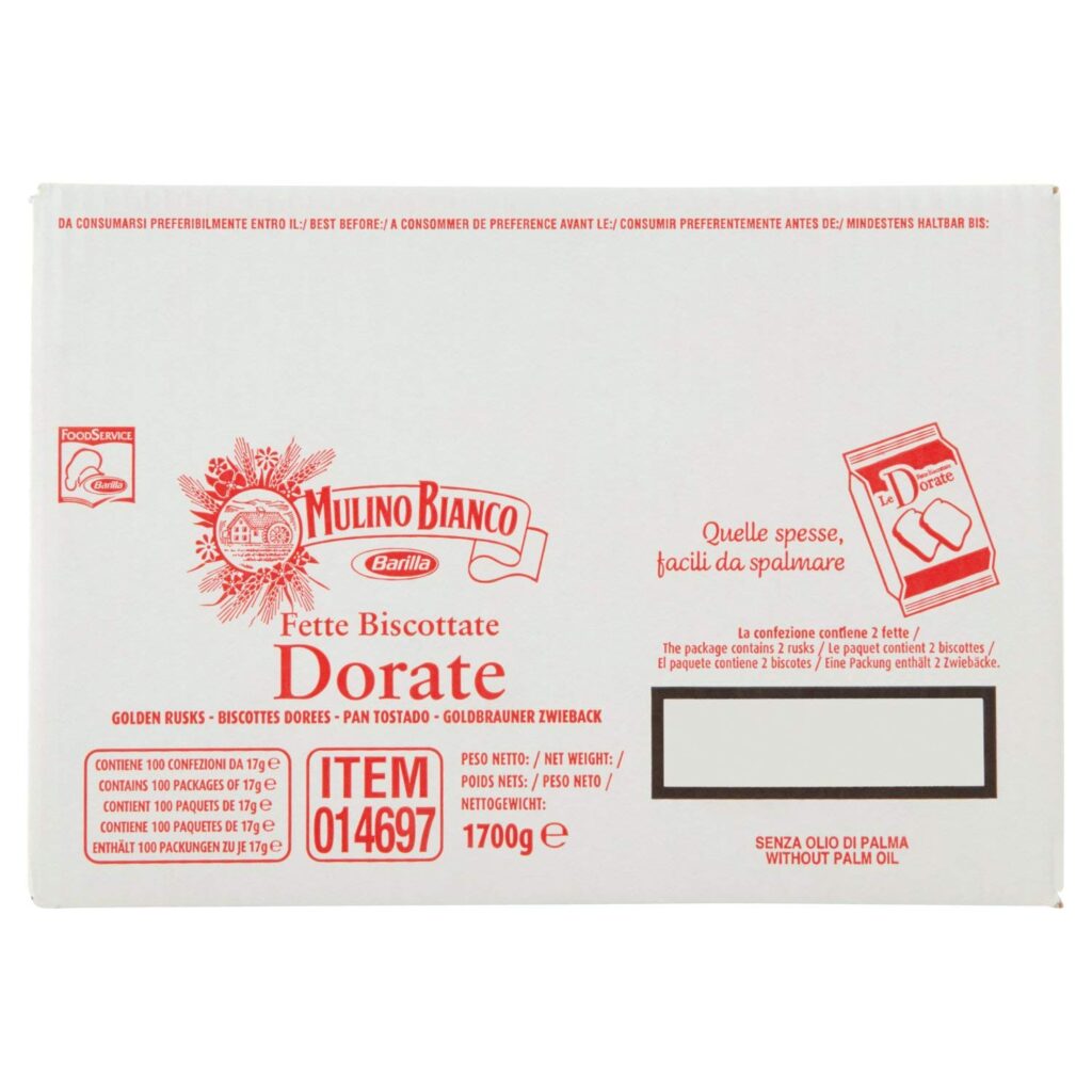 Mulino Bianco Fette Biscottate le Dorate - Pacco da 100 Pezzi (1700 gr) - 100 PZ bifette incartate singolarmente